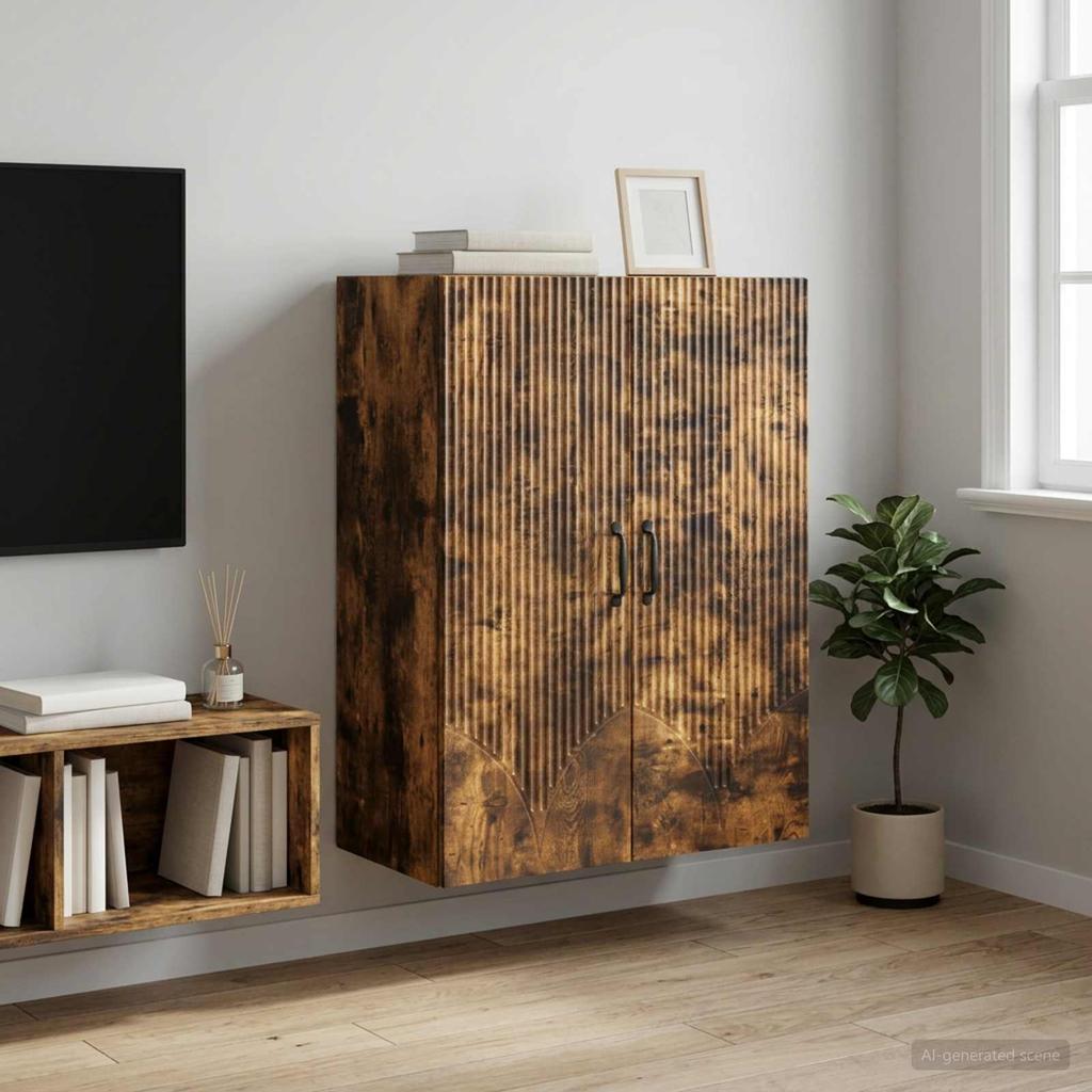 Wall Mounted Cabinet Smoked Oak Finish 66 x 34.5 x 90 cm Engineered Wood