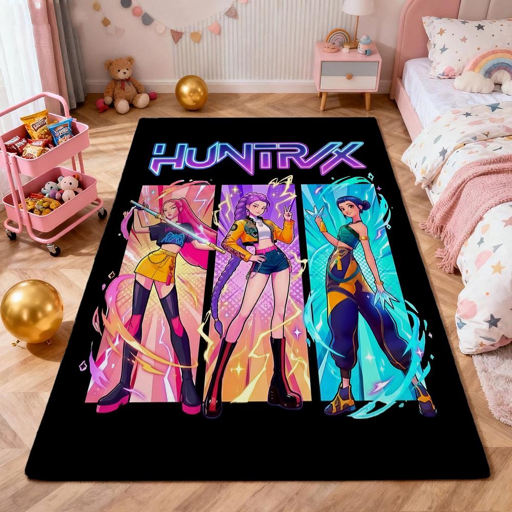Kpop Demon Hunters Neon Stage Indoor Rug Nonslip Thick Carpet For Entryway Home Party Decor Valentine'S Day Gift