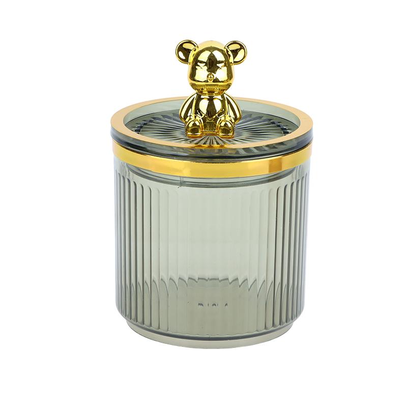 Cute Bear Clear Cotton Pad And Ear Bud Holder Acrylic Cosmetic Storage Jars