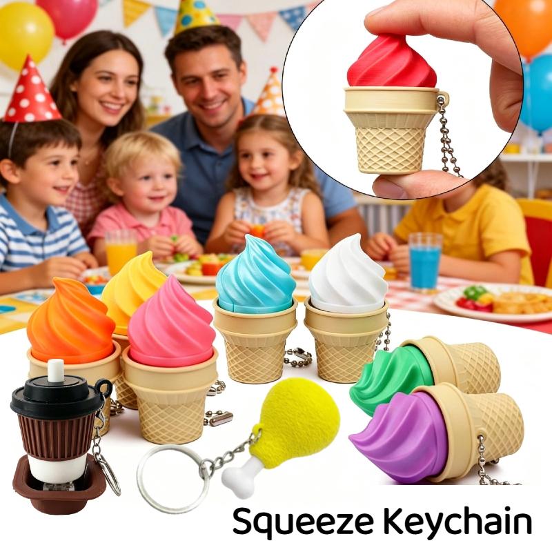 Anti-Stress Ice Cream Cone Keychain 1Pcs Soft Calming Finger Button Fidget Toy for Office Workers Anxiety Relief