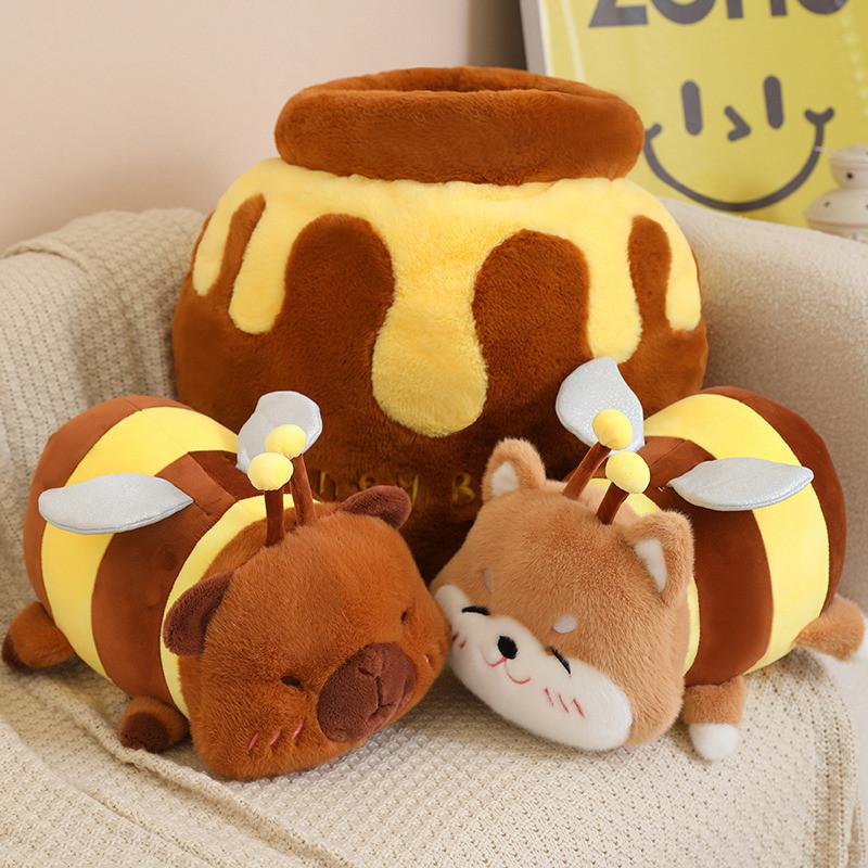 Capybara Bee Shiba Inu Honey Jar Plush Toy Animal Stuffed Doll Gift Decoration