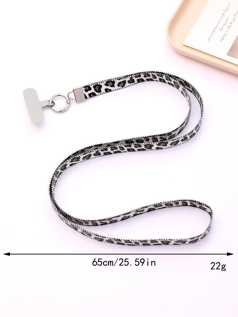 Cross Border New Leopard Print Leather Mobile Phone Lanyard Single Buckle Leather Rope Hanging Neck Anti Loss Rope With Card
