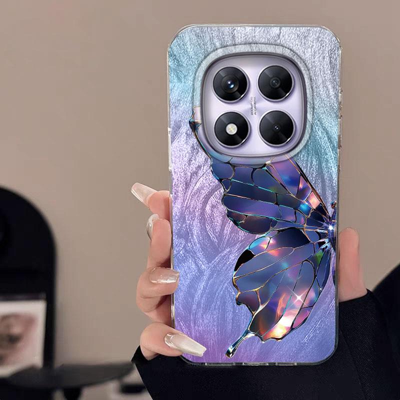 For Redmi Note 13 14S 14 Pro Plus 5G 14C A3 13C Poco X7 Pro Phone Case Leopard Feather Gauze Rainbow Butterfly Bumper Hard Cover