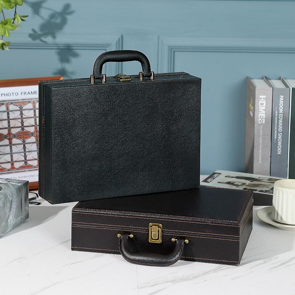 PU Leather Document Storage Box Handheld Men Suitcase Leisure Key Toolbox  Women Men