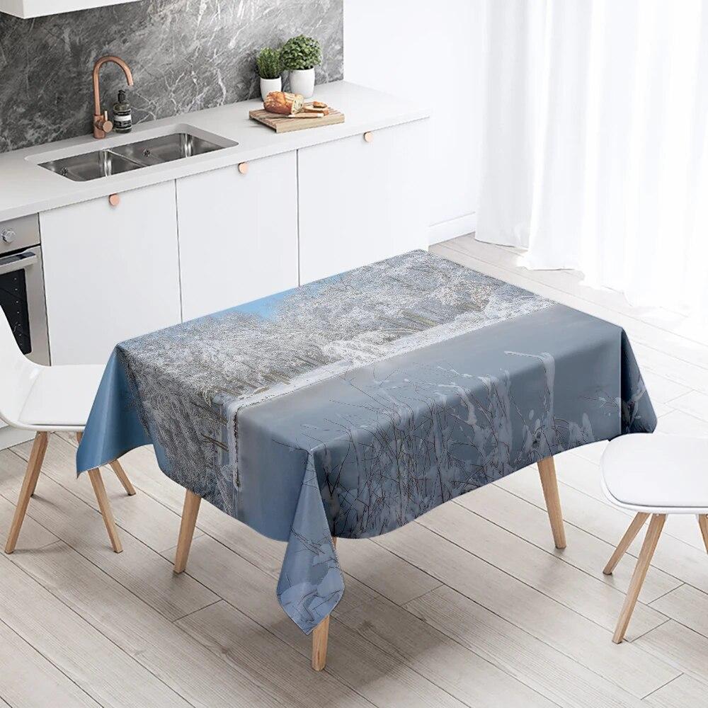 Winter Snow Tablecloth Beautiful  Anti-fouling Waterproof Rectangular Kitchen Table Home Decoration
