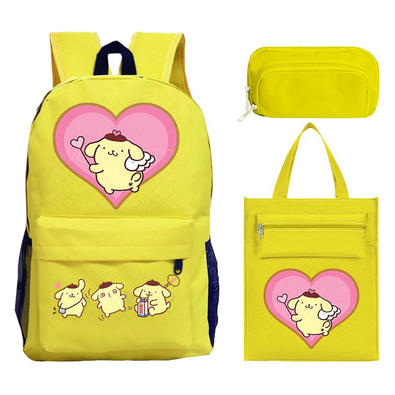 Pudding Dog Cartoon Children'S Schoolbag Three-Piece Set For Primary And Secondary School Students Versatile Backpack Tutoring Bag Pencil Case