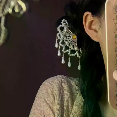 1Pcs Pearl Hair Comb Women Hanfu Cheongsam Comb Hair Side Hairpin Ancient Tasseled Pearl Hair Ornament Hanfu Hairpin