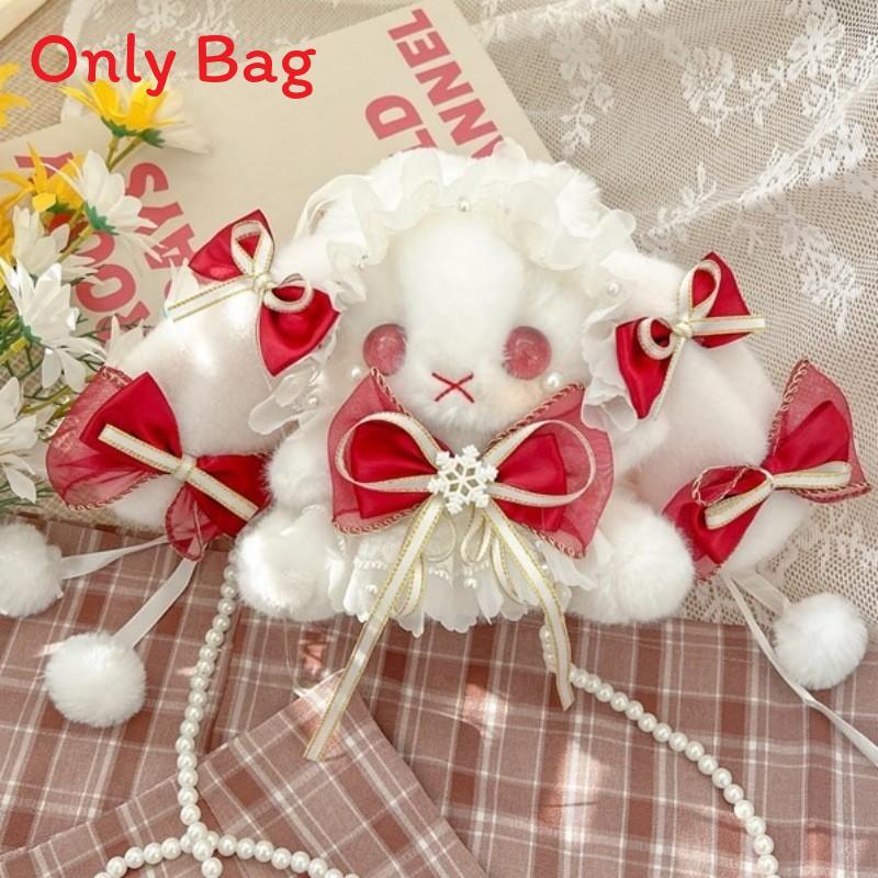 Japanese Lolita Bunny Plush Bag With Pearl Chain For Daily Fashion And Cute Storage