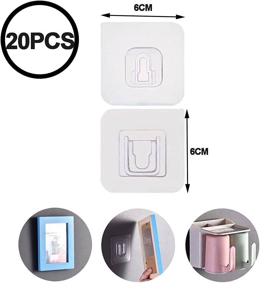 20 Paires Crochets Muraux Auto-Adhésifs Double Face Crochets Magiques Sans Perforation Crochets Adhésifs Transparents Sans Couture pour Salle de Bain Cuisine