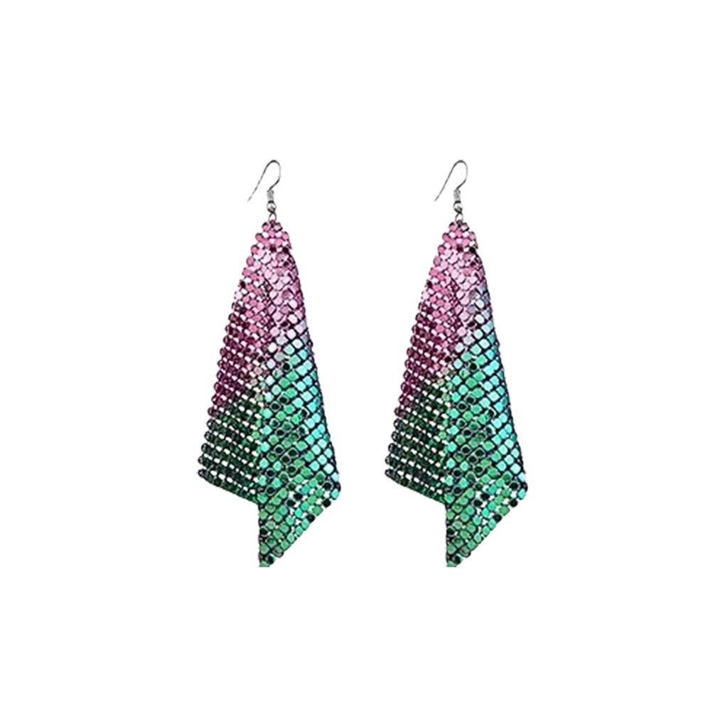 Square Sequins Mesh Loops Ears Multi-color Eardrops Aluminum Jewelry Ear Alloy Earrings Fashion Exaggerated Decorations