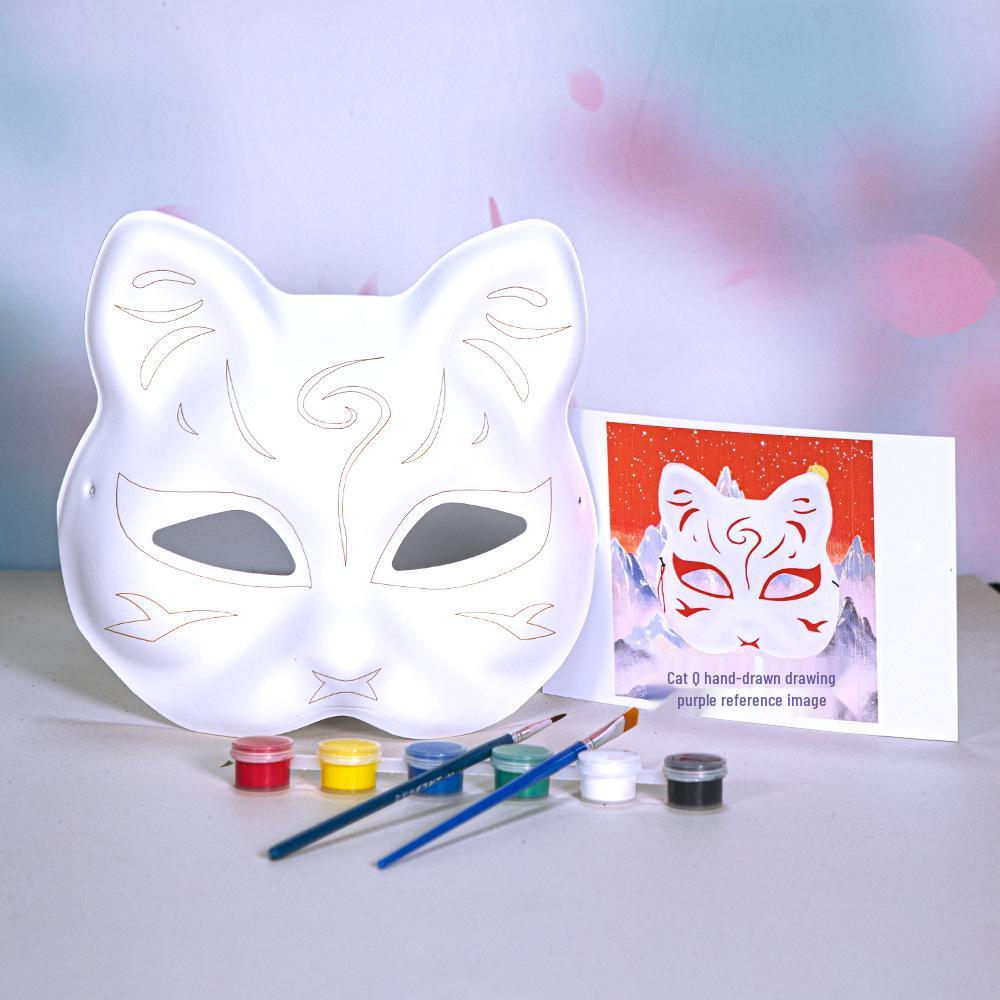 DIY White Peking Opera Fox Mask: Blank Paper Pulp for Kids To Paint
