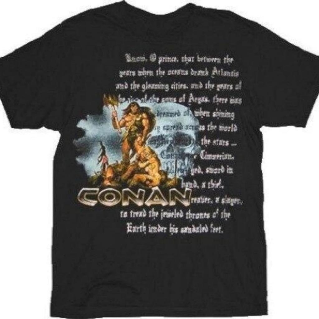 Conan der Barbar Silberner Text Totenkopf Schwarzes T-Shirt