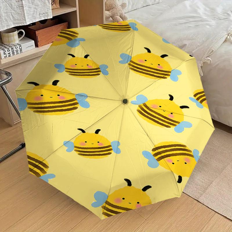 Niedlicher Bienen-Print Automatisches Öffnungs-/Schließschirm mit faltbarem Design, Eisenrahmen, für den Außenbereich, Festivalgeschenk, Geeignet für Fans, Reisen, D