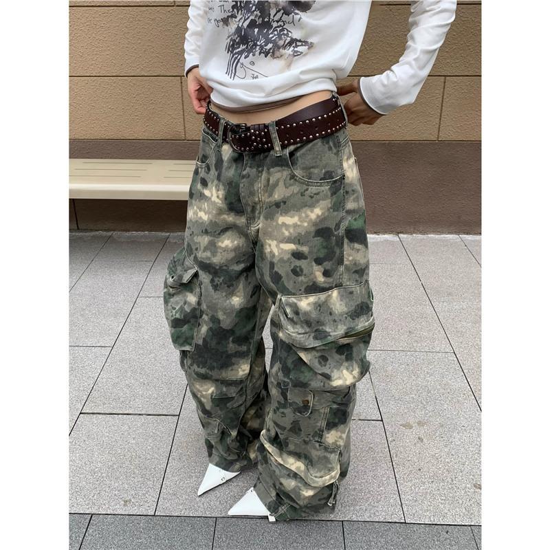 American vibe retro multi-pocket cannonball pants camouflage pants loose overalls casual couple trousers