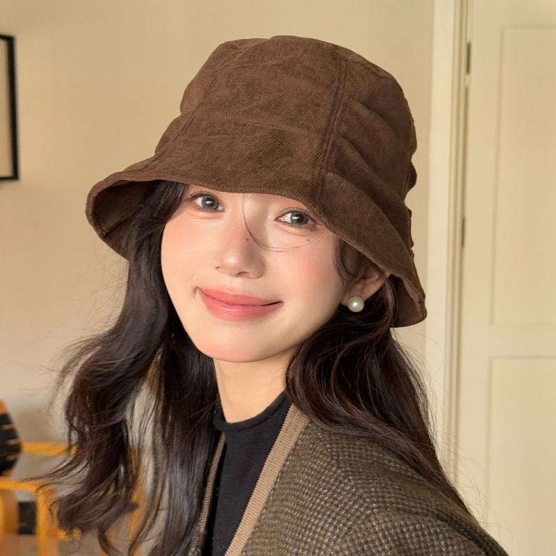 1pc Corduroy Bucket Hat,Korean Style Versatile Hat for Women, Retro Elegant Beret Cap That Flatters Beach Tralve Outfit Women