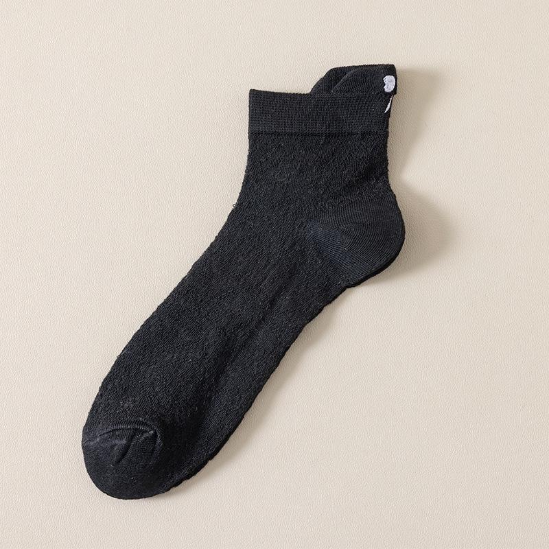 Women's Cute Japanese Style Bow Embroidery Mesh Ankle Socks