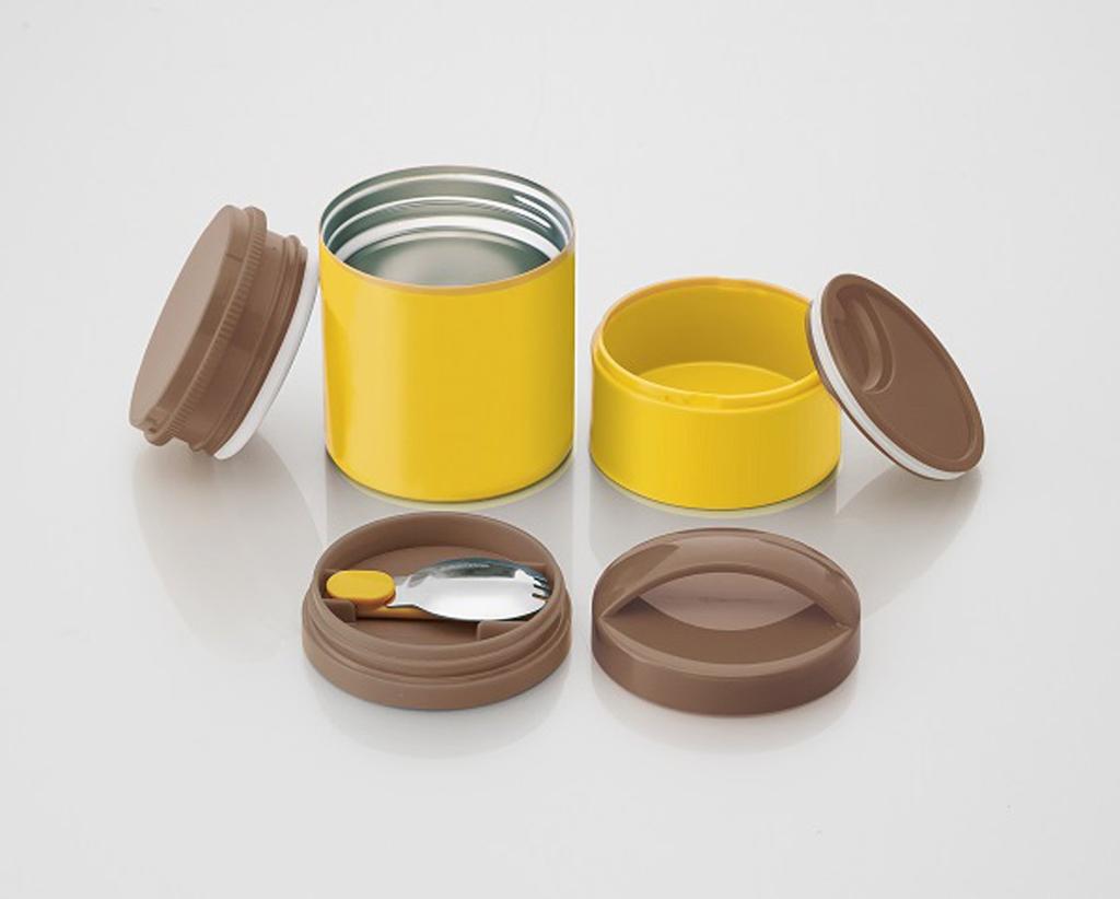 Skater Bottle-Type 2-Tier Insulated Lunch Jar, Earth Tone, Mustard Yellow LJLRT4