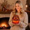 Halloween Pumpkin Craft Ornament Decoration with Carved Face Design for Seasonal Home Display and Festive Tabletop Arrangement