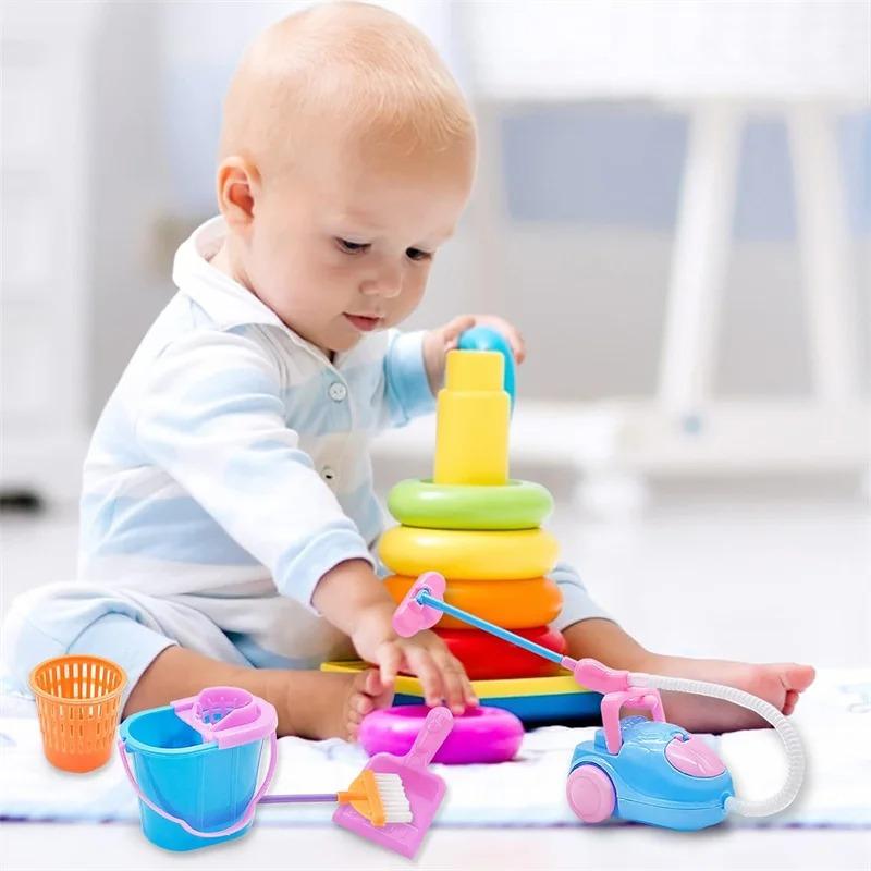 9-delige Mini Schoonmaakspeelgoed Set - Poppenhuis Bezem, Dweil & Emmer Accessoires voor Kinderen, Poppenmeubels Huishoudelijke Speel