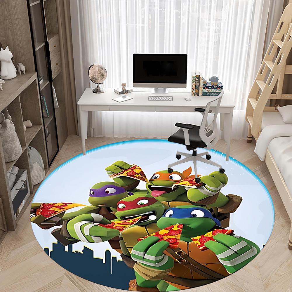 1pc PizzaTurtles Chair Carpet for Office Non Slip, Machine Washable Rug for Office, Room Holiday Decor for Christmas, Birthday Polyester