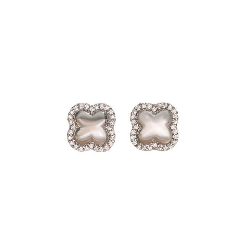 Womens Light Luxury Four Leaf Clover Inlaid Zircon Full Diamond Stud Earrings Jewelry