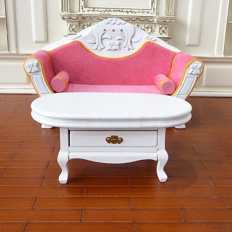 1Pcs 1:12 Scale Dollhouses Mini Pink Double Sofa Model Living Room Scene Miniature Toy Accessory DIY Decoration