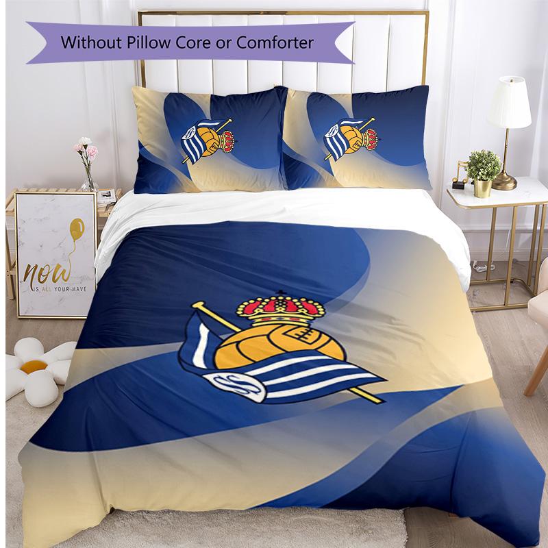 Set Lenzuola Stampato 3 Pezzi FC Real Sociedad Copripiumino Traspirante con Federe Biancheria da Letto Decorativa per Camera da Letto Casa