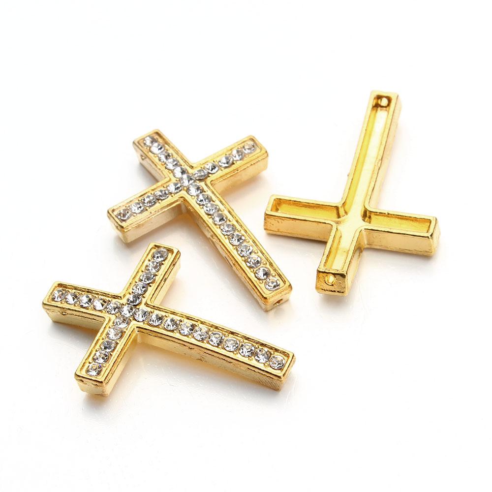 5pcs Rhinestone Sideway Cross Charms Gold/Silver/Gun Black Color Pendant for Jewelry Making DIY Bracelet Necklace Accessories