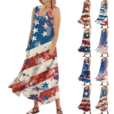 Women's Summer Casual Fashion Flower Printed Sleeveless Round Neck Pocket Dress