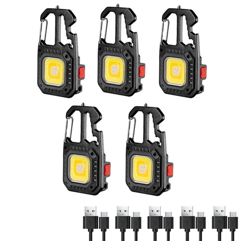 LED Mini Multifunctional Keychain Flashlight USB Rechargeable Portable Pocket EDC Torch Outdoor Emergency Search Camping Lantern