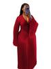 Women's Deep V Neck Long Sleeve Pleated Dress with Side Slit