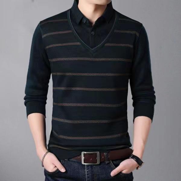 

Woodpecker Men s Plus Velvet Knit Shirt: Warm, Faux Two-Piece for Autumn/Winter. 170/L for 60-70 kg