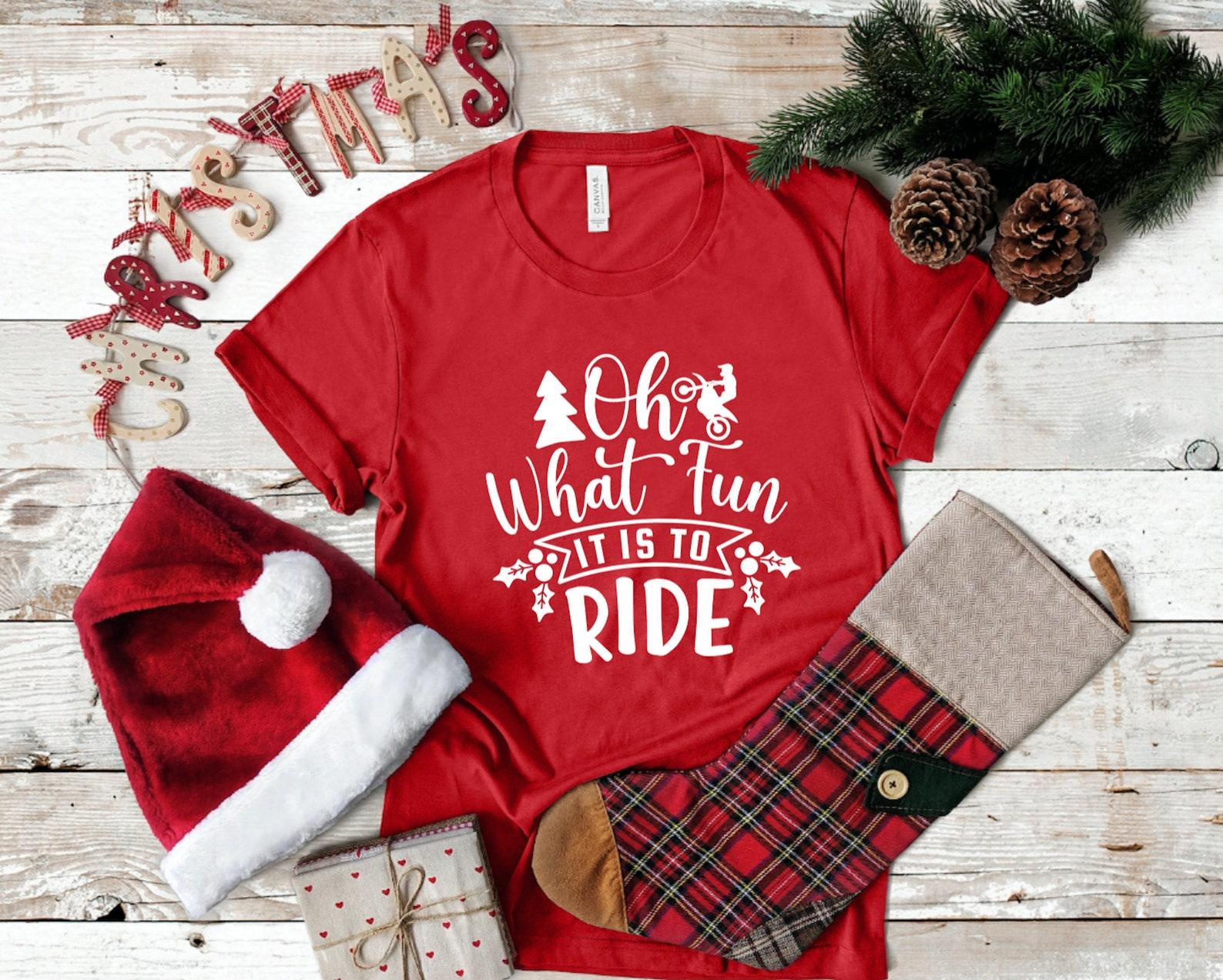 Oh What Fun It Is To Ride Dirt Bike Adult Christmas Graphic Tee, Motocross, Short Sleeve S