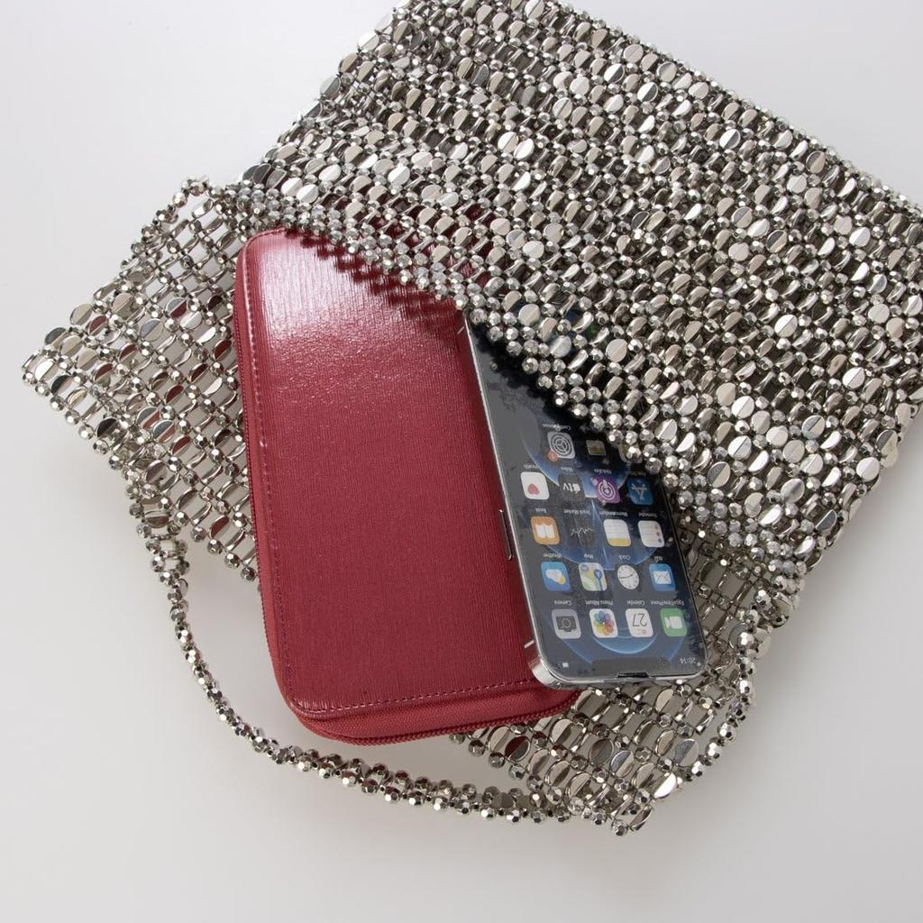 Metal beaded flap handbag