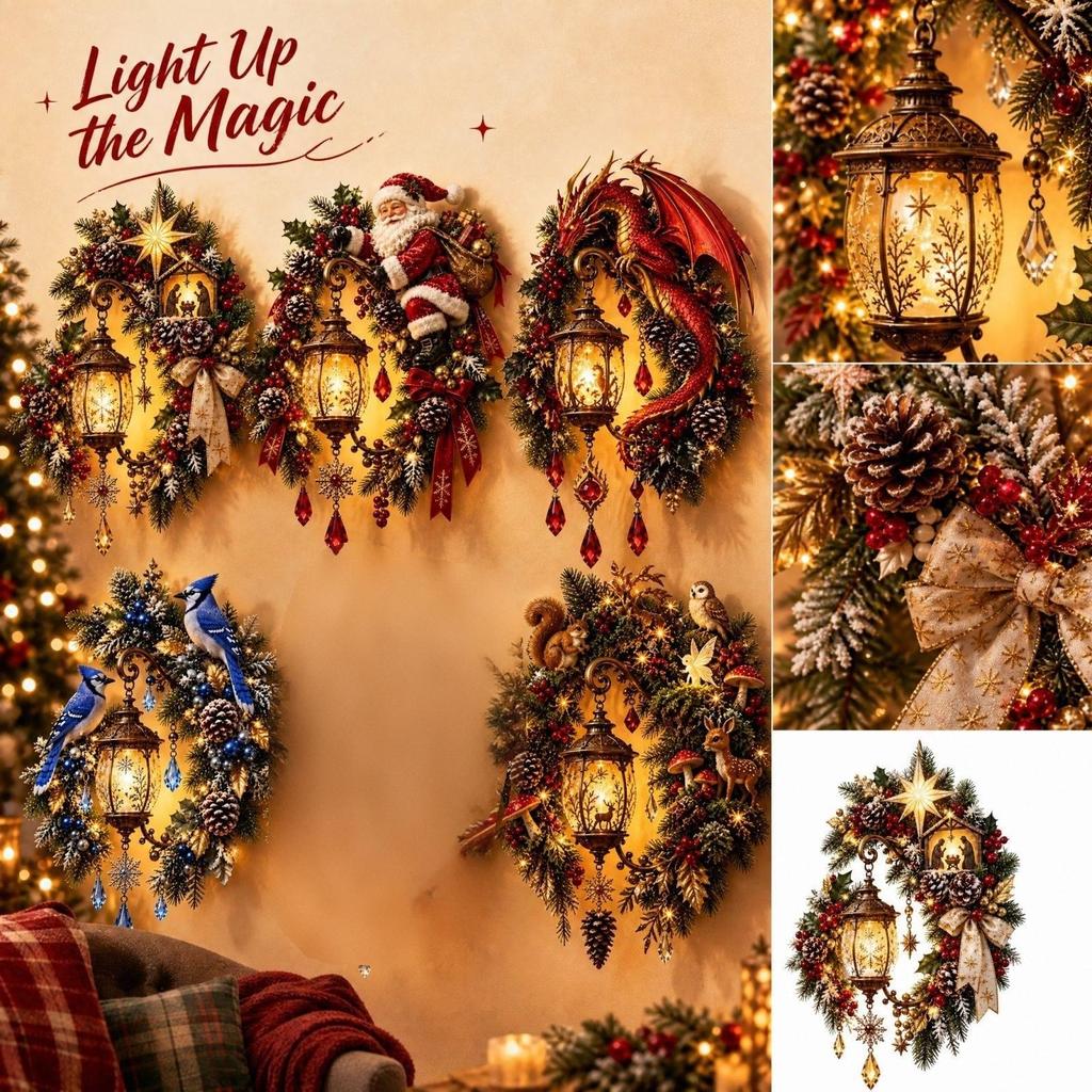 Christmas Series Wall Decoration with Lights, Holiday Hanging Decor for Home Indoor Display