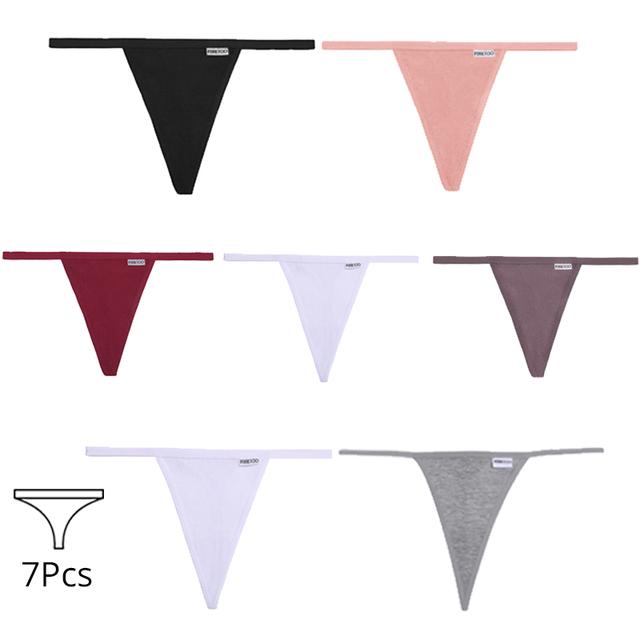 FINETOO 7Pcs/Set Cotton Thongs Panties Women Sexy T-Back Underpants G-string Underwear Girls Breathable Intimates Female Lingerie Bikini