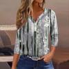 Damski T-shirt Koszulka Nadruk Guzik Rękaw 3/4 Tunika Codzienna Weekendowa Moda Podstawowy Dekolt V Regularny Top