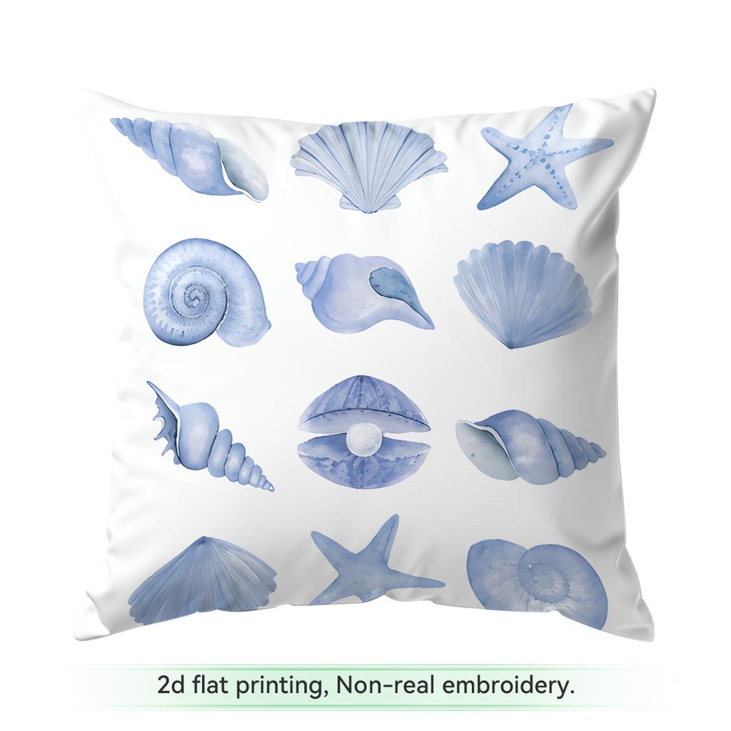 Pcs Light Blue Shell Starfish Series Singlesided Printed Cushion Coversuitable For Living Roombedroomcar Decoration