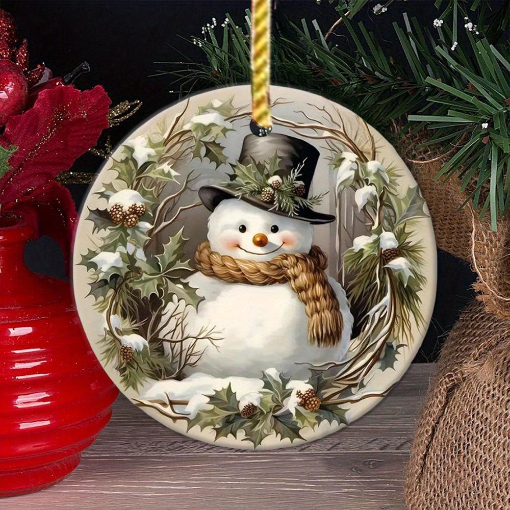 Circular Snowman Ornament. A Festive Gift & Decor for Tree, Yard, and Garden.