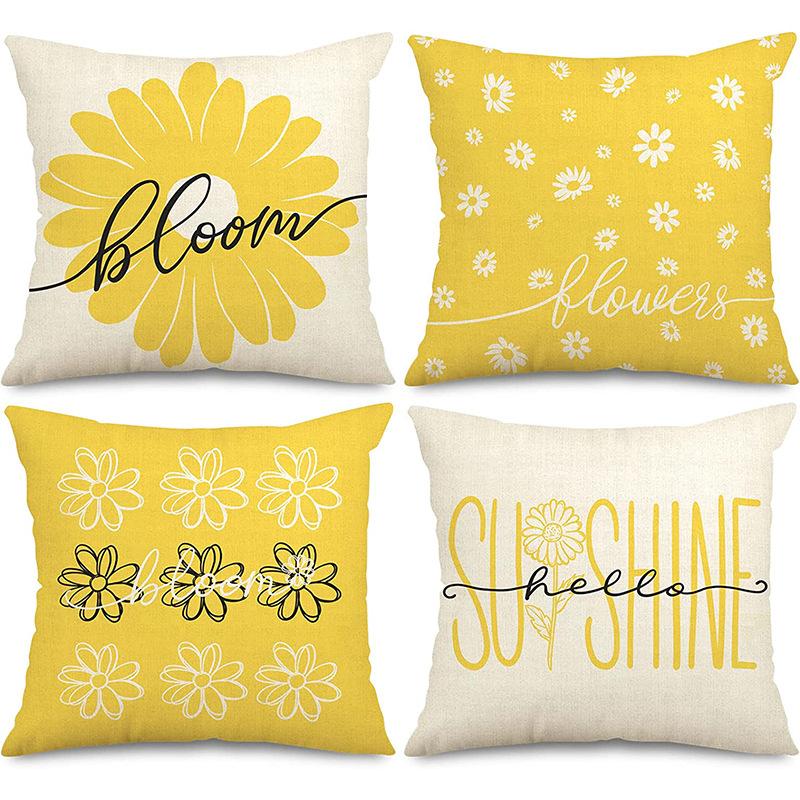 Summer Sunflower Pillow Case Linen Print Sun Flower Home Sofa Pillow Plant Flower Pillow