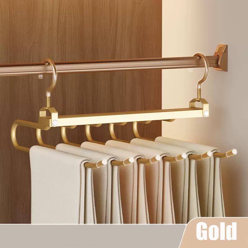 

Вешалки для брюк 6 в 1 Магическая многослойная алюминиевая стойка для хранения брюк с вращением на 360 градусов Складные портативные вешалки для тканевых брюк