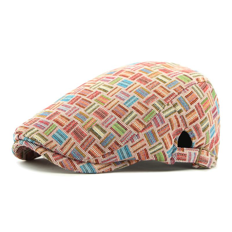 

Spring Autumn Hat Women s Retro Plaid Beret Color Block British Peaked Cap рожевий