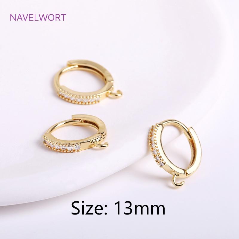 

14K Gold Plated 13mm Hoop Earring Clasps Fittings Brass Metal Inlaid Zircon Round Earring Parts DIY Accessories For Women 2 pieces