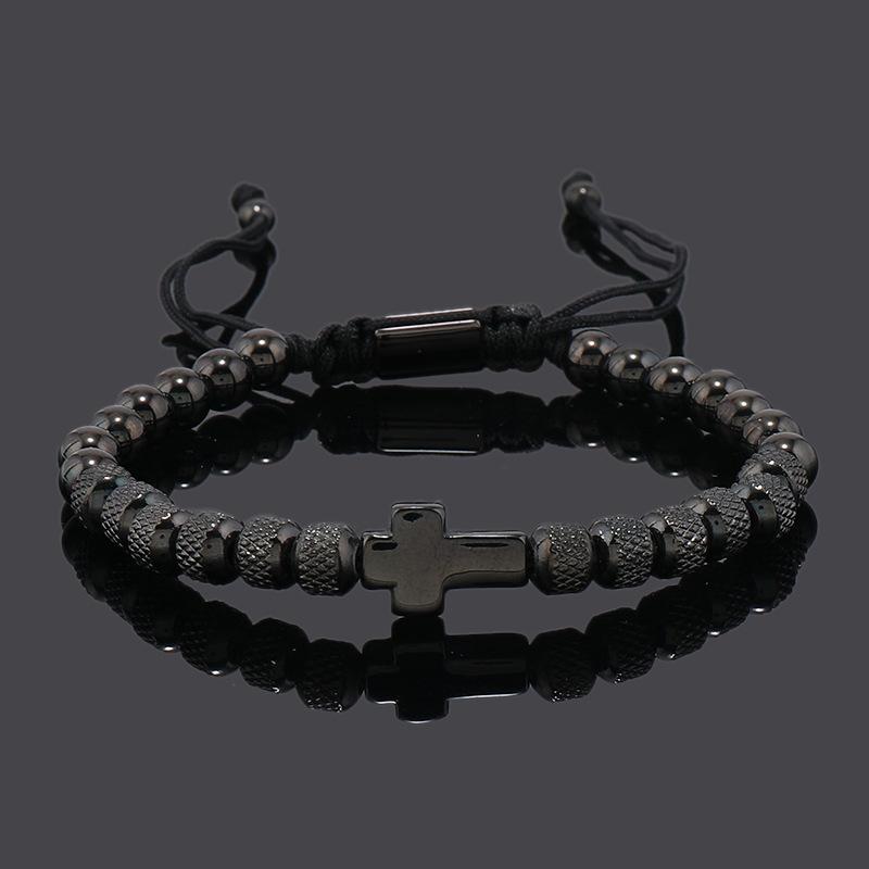 Luxury Stainless Steel Cross Charms Man Bracelet For Women Titanium Steel Beaded Zircon Gift Adjustable Bracelet