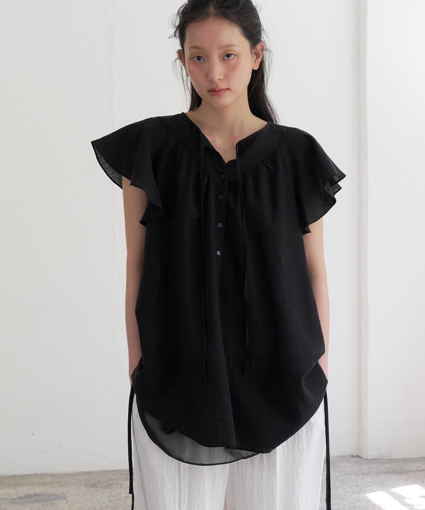 SO IR Ruffle One Piece Blouse - Black