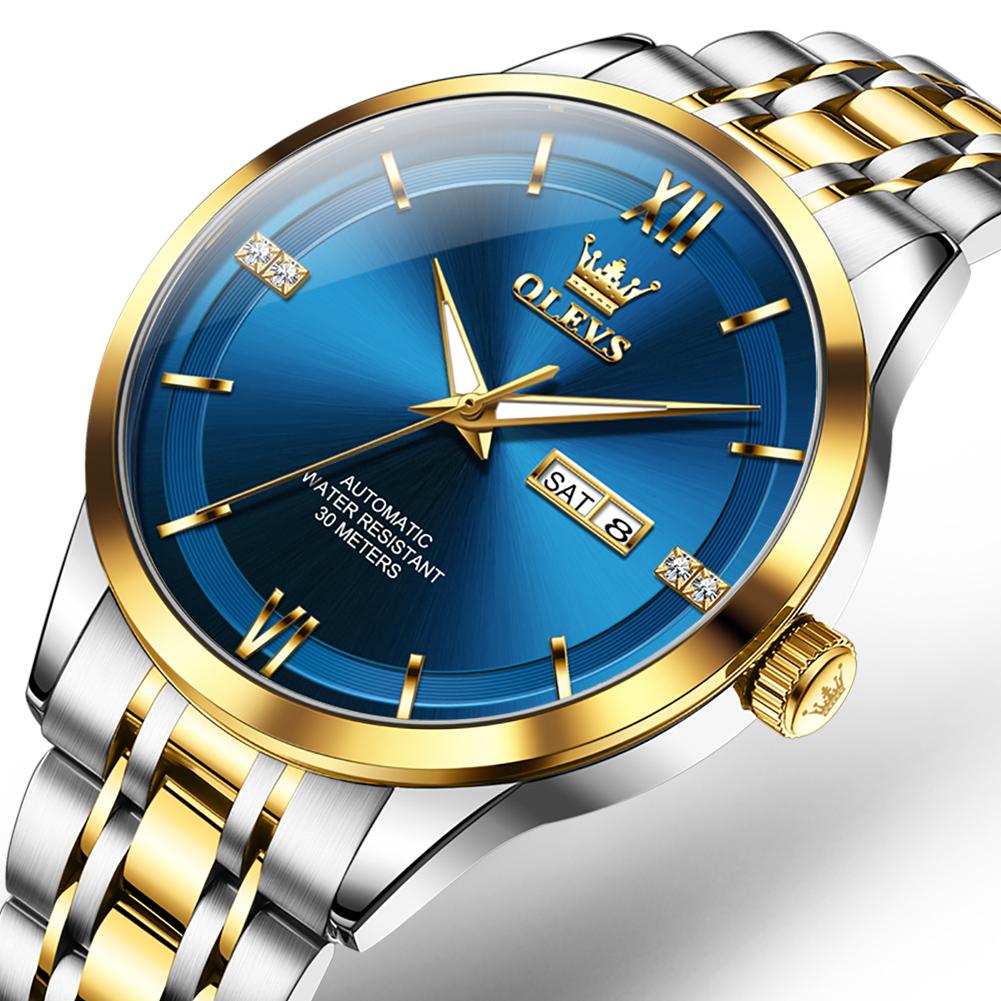 OLEVS Luxury Blue Fully Automatic Men's Watch Original Waterproof Date Stainless Steel Mechanical Watch Men's