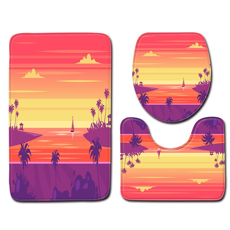 Landscape Bathroom Toilet Three-Piece Household Door Mat Absorbent Non-Slip Floor Mat Combination Carpet