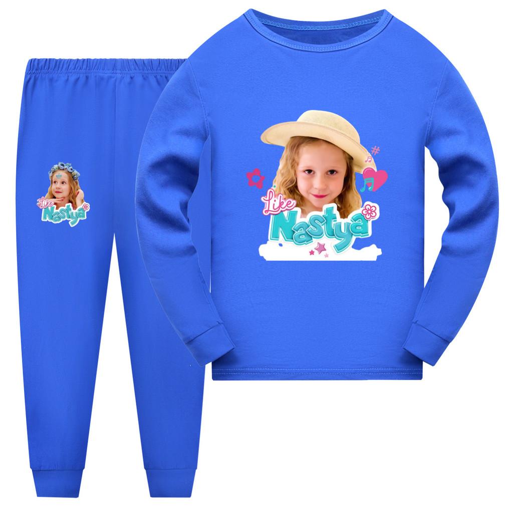 5557 Multi-color Children Girls Nastya Print Long Sleeves Pajamas Sleepwear Sleeping Sets