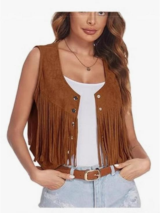 Europäischer & Amerikanischer Stil Damen Fransenweste - Retro Lässig Frühlingsdesign mit Knöpfen