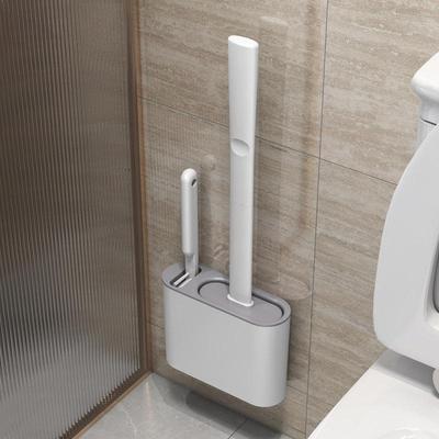 Modern Minimalist Wall Mounted Toilet Brush with Quick-drying Holder In White and Grey